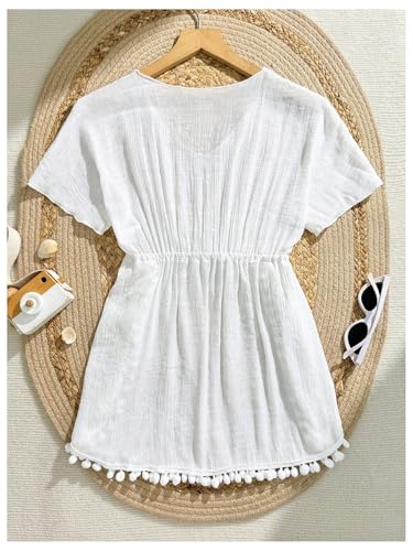 SOLY HUX Girl's Short Sleeve Swimsuit Coverups Fringe Trim Swim Cover Up Beach Dress Beachwear2