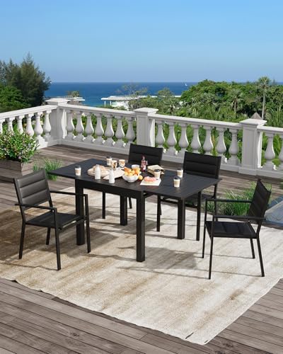 Fitenlor Aluminum 31"-63" Extendable Outdoor Dining Table Set for 4-6 Person, Expandable Patio Table with Aluminum Slat for Backyard, Deck, Black - Image 4
