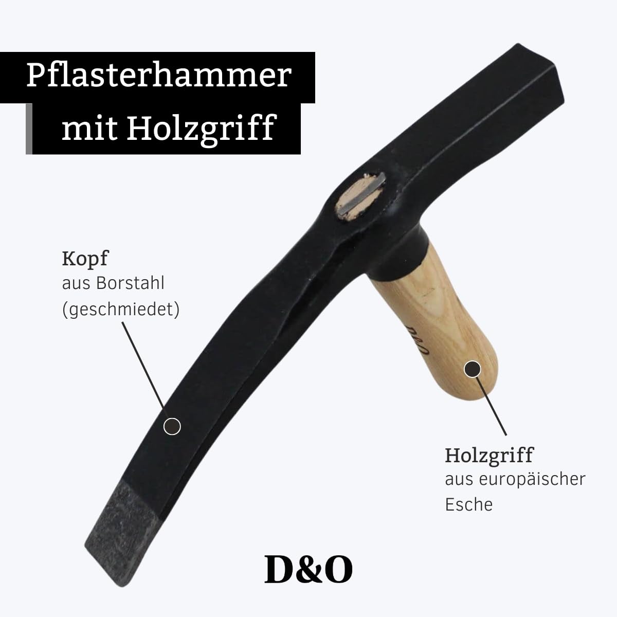 D&O - Pflasterhammer 1,7 kg aus Borstahl - Verlegerhammer mit Eschenstiel | Geschmiedeter Schonhammer für den Garten - Steinsetzerhammer mit 4 cm Kopfbreite - Handwerkzeug für Pflasterarbeiten