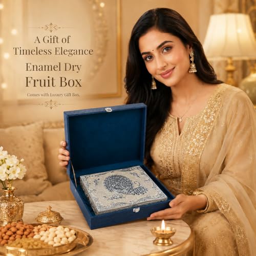 Image of Diviniti Decorative Silver Embossed Dry Fruit Box with 4 Compartments | Premium Ivory Designer Storage Box for Dry Fruits, Nuts, Chocolates & Sweets | Elegant Home Decor & Festive Gift Box