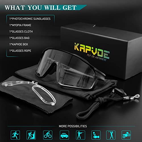 KAPVOE Photochromic Sunglasses Cycling Glasses Men Women Mountain Bike MTB Bicycle Clear Black 01, 5.6 x 1.7 inch - Image 4