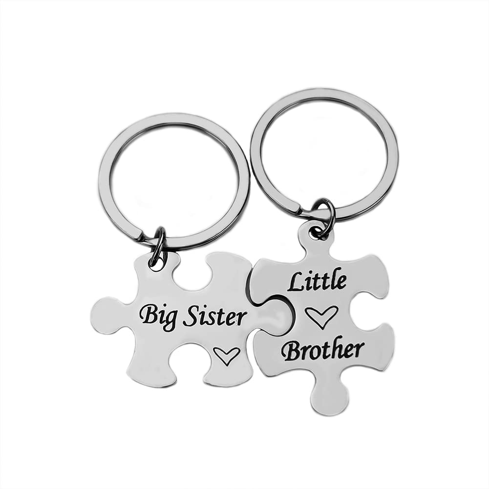 YALLNASL Big Sister Little Brother Keychain Set - Brother Sister Matching Gifts Keychains for Sisters Brothers Christmas Birthday Gift from Brother Sister Puzzle Pieces Key Chains