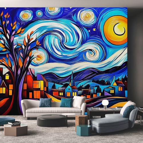 Générique Papier Peint Van Gogh 200X140cm, Papier Peint Intissé Peinture à l'huile Nuit Étoilée Salon Chambre Panoramique Decoration, Fresque Murale Décoration Murale D8