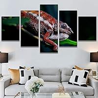 SIGNWIN 5 Panel Canvas Wall Art Alligators Closeup Dramatic Expressionism Hallway Minimalist Multicolor for Home Decorations Ready to Hang - 60