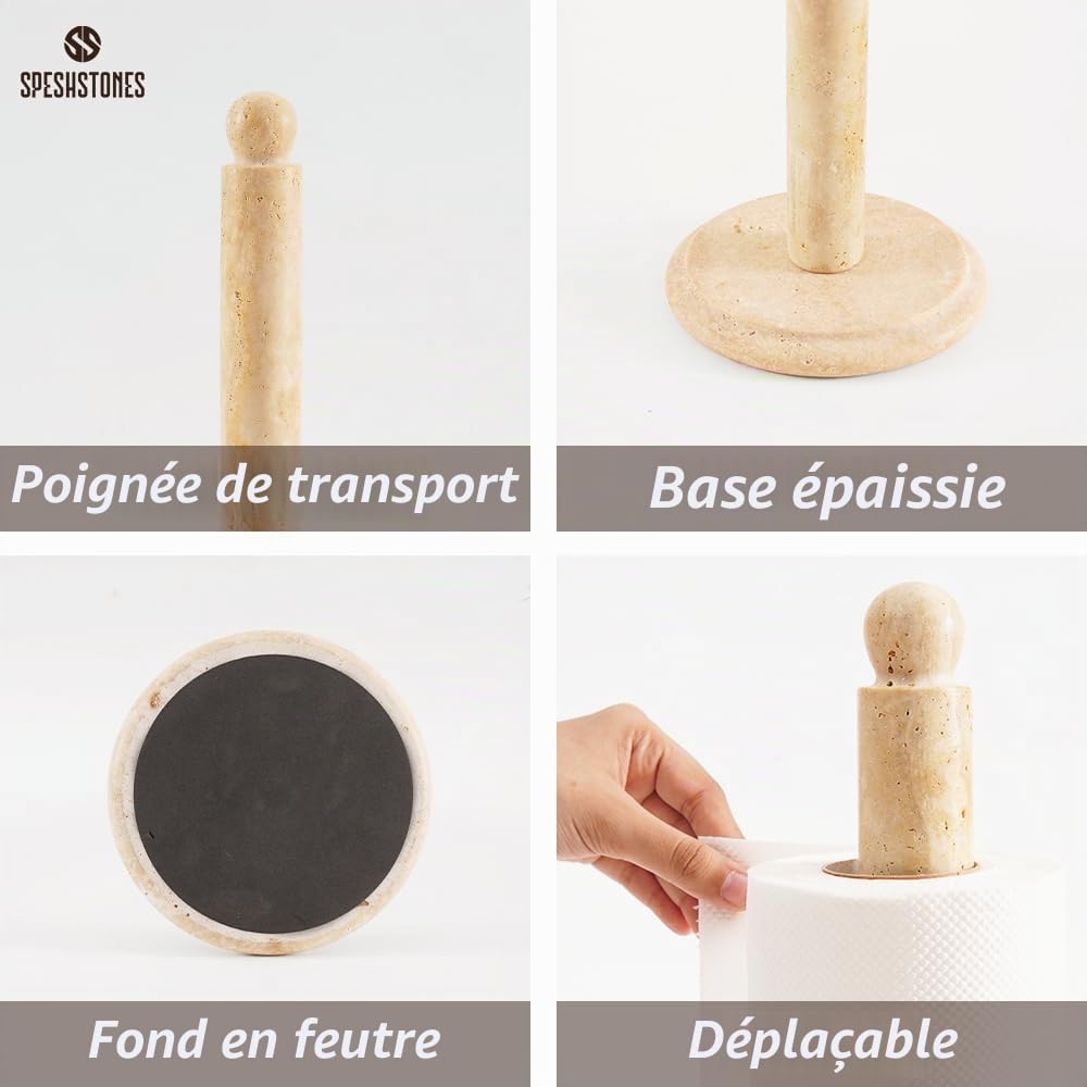 SPESHSTONES Travertin Round Porte-Serviettes en Papier marbré de 31,8 cm pour essuie-Tout de Cuisine Fait à la Main avec Support