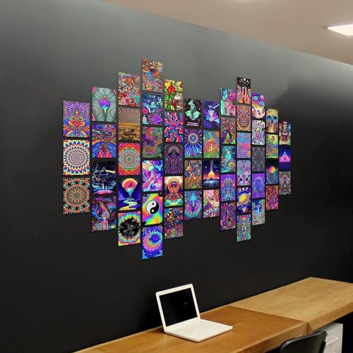 Image of SG Aesthetic 52 Pcs 420 Psychedelic Wall Collage Kit Posters - 4 x 6 Inches Poster for Wall Decoration - Wall Art For Bedroom, Office, Living room, Dorm room - Glue Dots Included