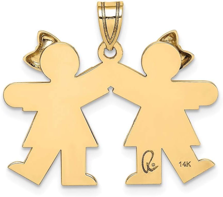 Saris and Things 14k Yellow Gold Solid Engravable Small Double Girls Charm Pendant