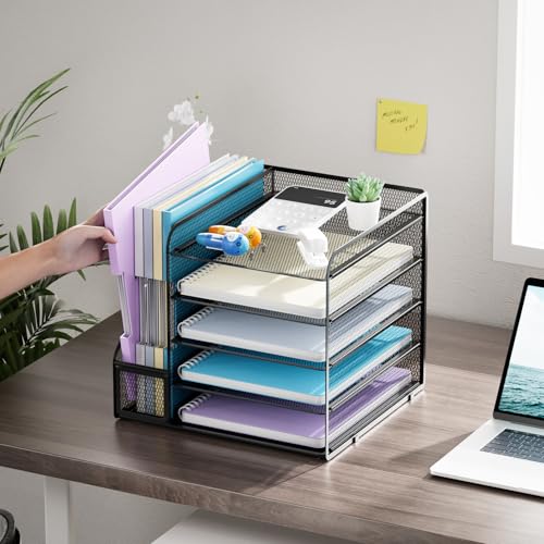 Marbrasse Desk Organiser and Office Accessories,5-Tier Paper Letter Tray Organizer with File Holder - Image 2