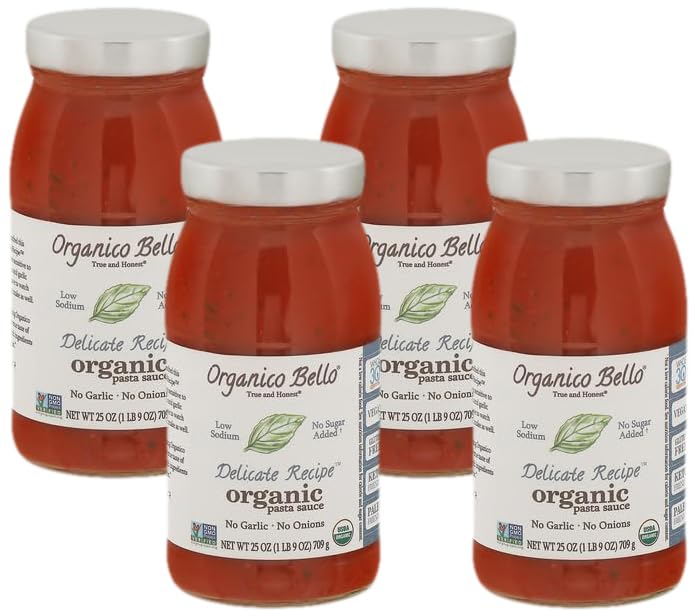 ORGANICO BELLO Organic Delicate Recipe Pasta Sauce, 25 OZ (Pack of 4)