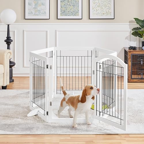 Yaheetech-148-inch-Extra-Wide-Pet-Gate-for-Dogs-34-inch-Tall-Dog-Gate-with-Door-Foldable-Wire-Puppy-Safety-Fence-w3-Support-FeetFreestanding-Dog-Gate-for-The-House-Doorway-StairsWhite6-Panels - Cucciolini Doodles   Yaheetech-148-inch-Extra-Wide-Pet-Gate-for-Dogs-34-inch-Tall-Dog-Gate-with-Door-Foldable-Wire-Puppy-Safety-Fence-w3-Support-FeetFreestanding-Dog-Gate-for-The-House-Doorway-StairsWhite6-Panels