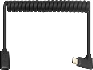 Poyiccot Coiled USB C Extension Cable, Coiled Right Angle USB C Extension Cable, 90 Degree USB C Coiled Spring Spiral Type C Male to Female Extension Cord for MacBook Smartphone, Stretched 4Feet/1.2m