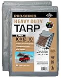(2 Pack) 10x12 Heavy Duty Tarp, 10 Mil Thick, Waterproof, Tear & Fade Resistant, High Durability, UV