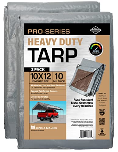 (2 Pack) 10X12 Heavy Duty Tarp, 10 Mil Thick, Waterproof, Tear & Fade Resistant, High Durability, Uv Treated, Grommets Every 18 Inches. (Silver / Brown - Reversible) (10' X 12 Feet - 2 Pack) #TOP20
