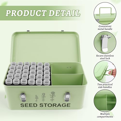 60Slots Seed Storage Organizer, Metal Seed Saving Box Seed Packet Container - Image 3