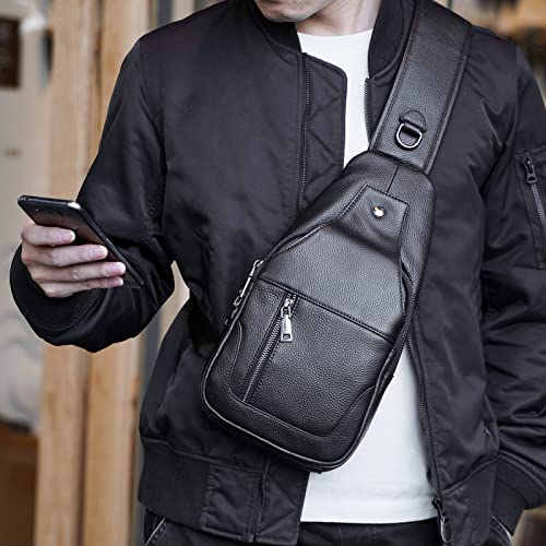 Full Grain Leather Crossbody Sling Bag Chest Backpack Outdoor Travel Hiking Sports Daypacks #TOP1