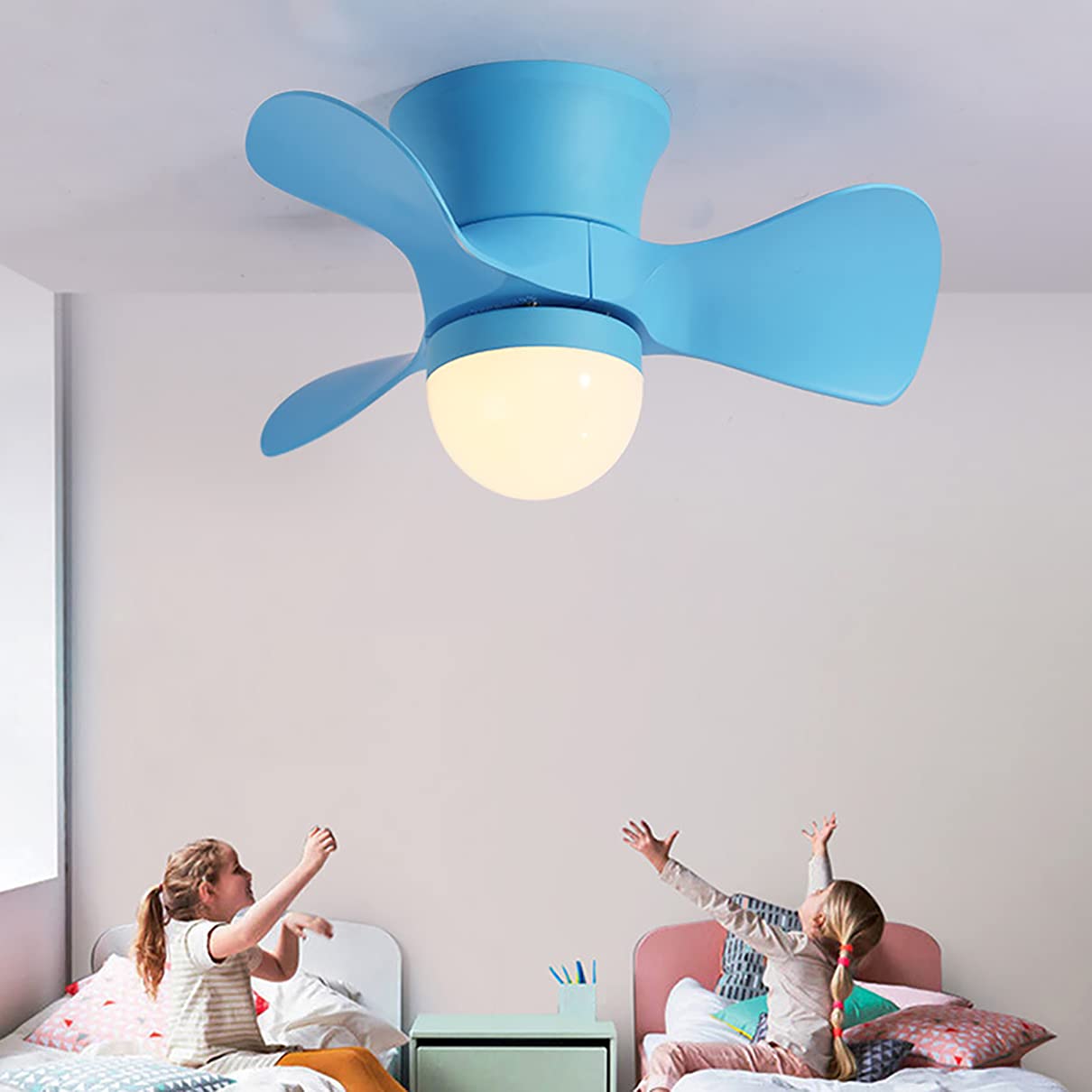 HXYSXHJUO Kids Ceiling Fans with Lights Fan Light Remote Control Reversible Silent 6 Speeds Bedrooms Dimmable Led and Timer-Blue