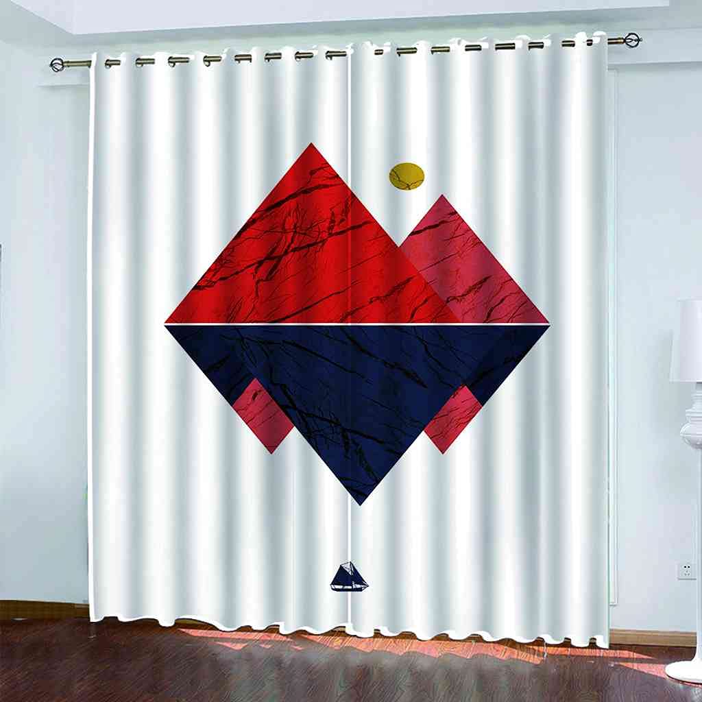 Rideau occultant rouge motif abstrait 140x160 cm pour salon et chambre - Lot de 2