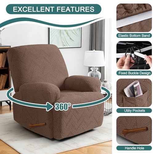 Image of Ruaozz Recliner Sofa Covers Recliner Chair Covers Recliner Covers for Reclining Chair with Pockets Washable Furniture Protector with Elastic Bottom (1 Seater, Brown)