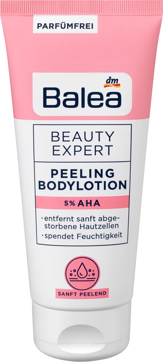 Balea 3er-Set Beauty Expert Hautpflege: Peeling Bodylotion 5% AHA entfernt sanft abgestorbene Hautzellen (2 x 200 ml) + Bodylotion Body Cremegel 5% Niacinamide für feineres Hautbild (200 ml), 600 ml