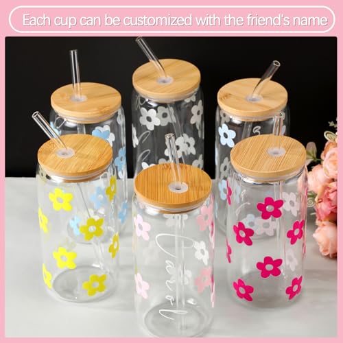 Image of Glenmal 8 Sheets UV Dtf Cup Wrap Transfer Stickers Gifts DIY Flower Daisy Personalized Letters Wrap Transfer Stickers for Women Nurse Glass Cups Bottle Wood Crafts Decals(Light Color)