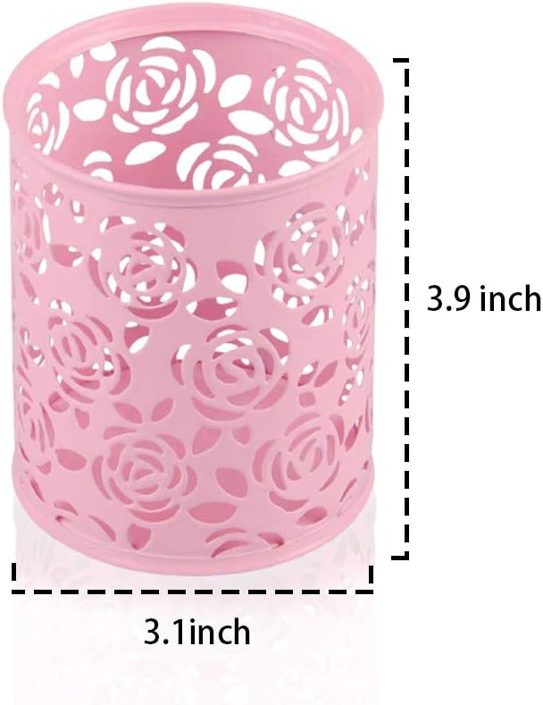 ReNext Hollow Rose Flower Pattern Cylinder Pen Pencil Pot Holder Container Organizer(Multi-Color to Choose from)