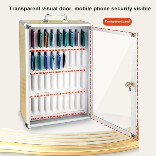 Aluminum Alloy Wall-Mounted Cell Phone Storage Locker with Safety Lock & Handle, Classroom & Office Cell Phone Cabinet (40x20x60cm/16x8x24in)