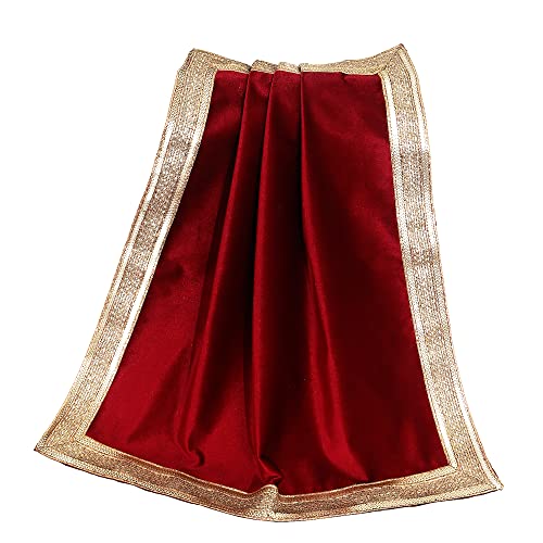 Indian Consigners Red Velvet Cloth With Golden Shinny Border, Aasan Pooja Puja Cloth Poojan Table Cloth Holy Square Tarot Altar Tablecloth - Image 4
