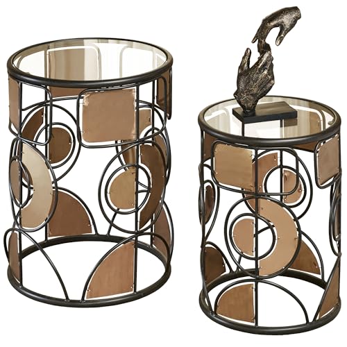 Touch of Class Creedence Nesting Tables Set of Two - Metal, Glass - Geometric Openwork Furnishing for Bedroom, Living Room, Dining Room, Office, Hallway, Entryway