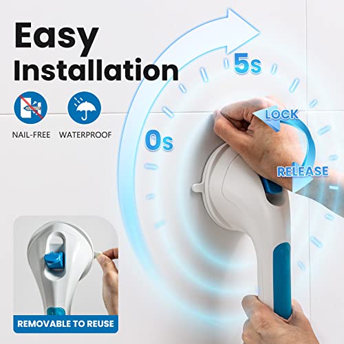 LEVERLOC Grab Bars for Shower,Suction Shower Handles,2 Pack,16.8",Blue by LEVERLOC - Image 3
