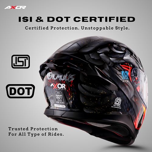 Image of Axor Apex Venomous ISI ECE DOT Certified Full Face Dual Visor Helmet for Men and Women with Pinlock Fitted Outer Clear Visor and Inner Smoke Sun Visor Black Grey(XL)