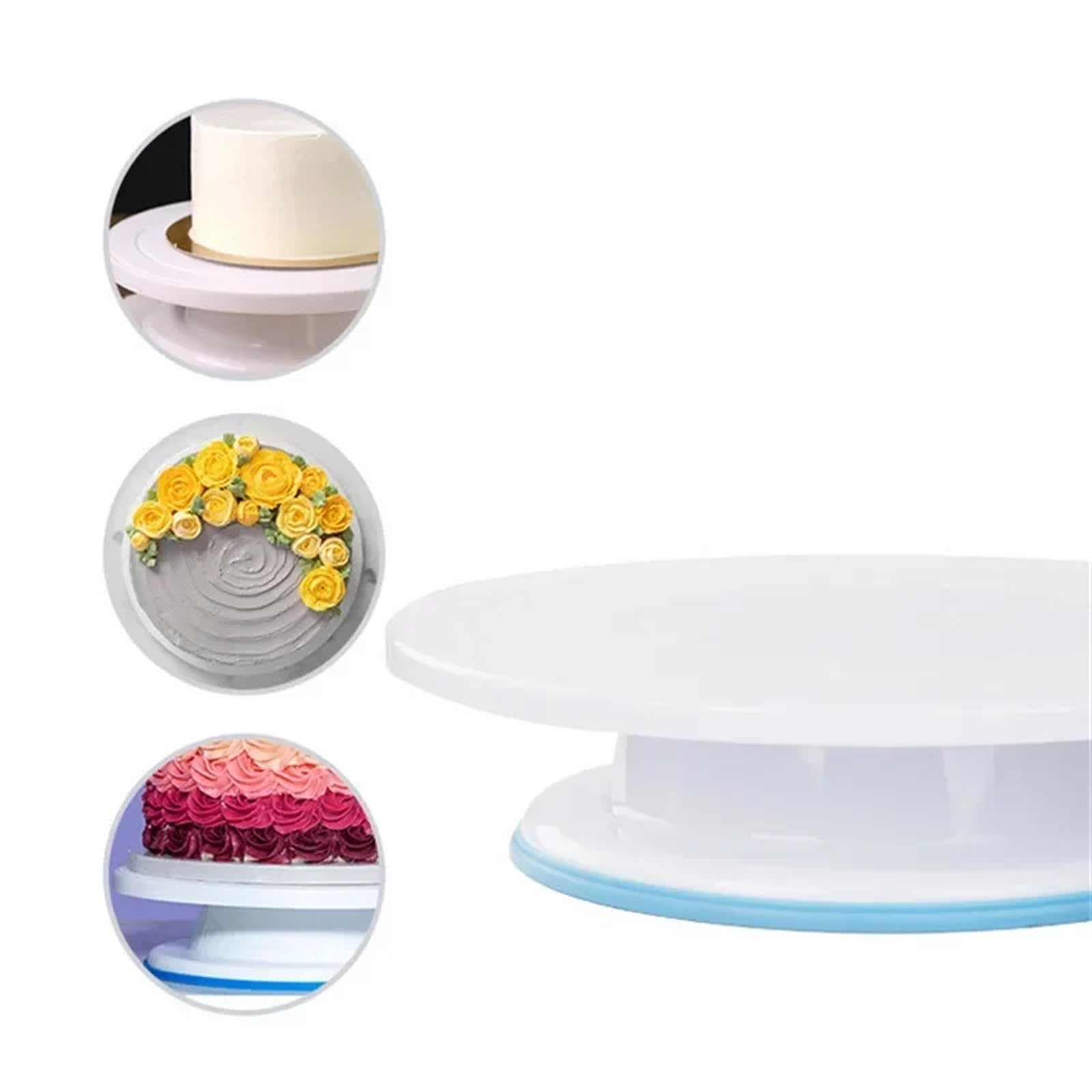 Tocadiscos giratorio para tartas, soporte de plástico antideslizante para tartas y bricolaje, plato redondo para tartas para fácil detección de pasteles, herramienta de cocina