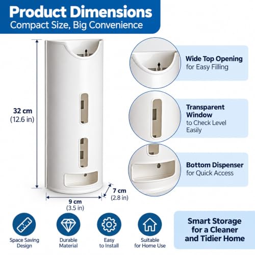 Image of Wall-Mount Plastic Bag Dispenser - Kitchen /Utility Holder, Easy-Pull