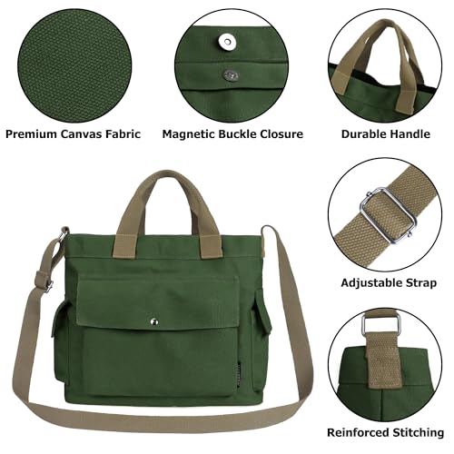 Image of Canvas Messenger Tote Bag Large Hobo Crossbody Bag with Multiple Pockets Casual Shoulder Handbag for Women and Men