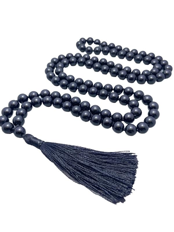 Collier Mala en tourmaline noire AAA collier de méditation 108 perles artisanat d'exception