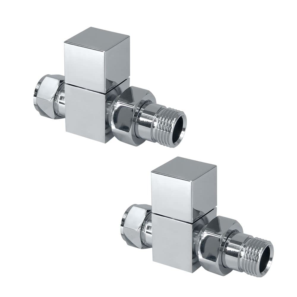 Warmehaus Chrome Designer 15Mm Square Straight Towel Rail Radiator Valve Pack