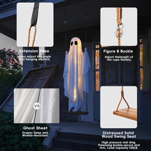 Fantôme géant Halloween télécommandé et lumineux pour extérieur