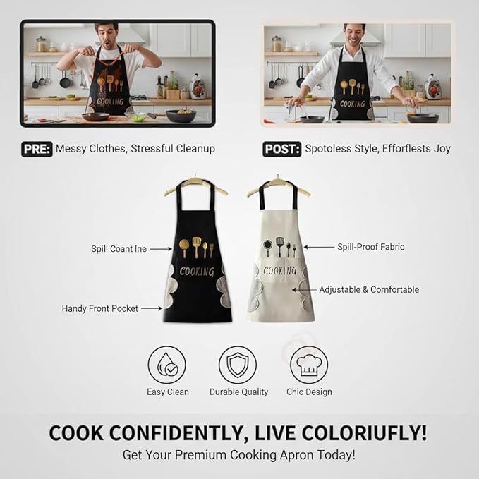 Image of Optish Premium Waterproof Apron for Kitchen | Comfortable Cooking Apron with Pocket | Durable Kitchen Apron for Women Waterproof & Dishwashing Use Easy Release (Pack of 2)
