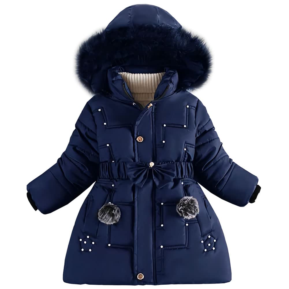 Vêtements Fille Polaire Epaisse Doudoune avec Fourrure Col Capuche Mode Tunique Manteau Enfants Coupe-vent Chauds Veste pour Âge 5-13 Ans