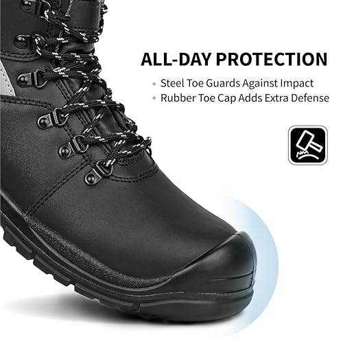 Steel Toe Work Boots for Men – Waterproof Leather, Slip Resistant, Shock Absorbing, Breathable Safety Boots for Construction, Industrial, Warehouse Use2