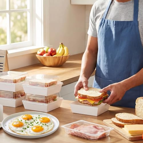 Image of Hiceeden 100 Pcs Sandwich Boxes with Lid White Square Paper Charcuterie Box