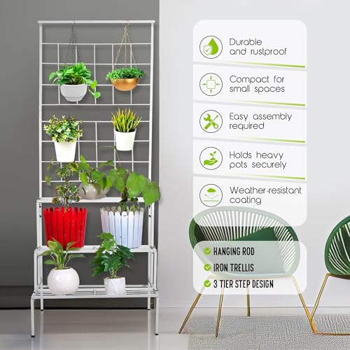 Image of Niyara || Metal Planter Stand || Plant Pots|| Outdoor Plant (White 4 Tier Stand)