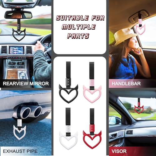 Image of Fabbay 4 Pieces Heart Handle Keychains Car Accessory Heart Hand Strap Drift Charm for Car Interior Exterior Decoration(Black, White, Red, Pink,Devil)