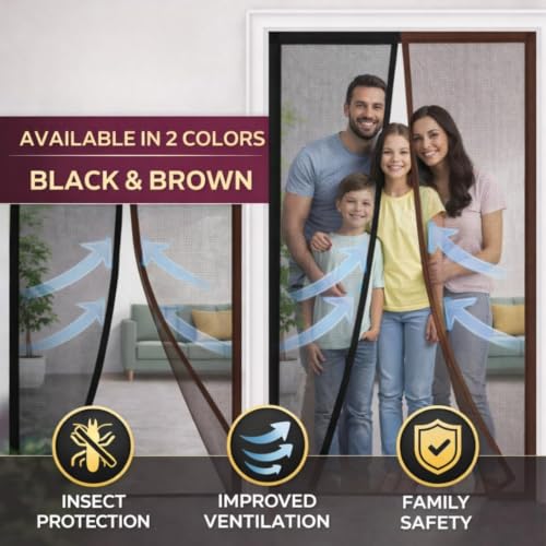 Image of Polyester Magnetic Mosquito Net /Curtain for Door, for All Door Types & Sizes, Auto-Closing Insect Screen to Keep Mosquito Out, 110 x 210 Cm