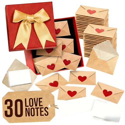 Nebulith 30PCS Mini Love Notes with Envelopes Love Notes Box with Mini Blank Cards & Envelopes Valentines Day Lo/ve Card with Red Heart Stickers DIY Lo/ve Letters DIY Valentine Cards for Him/Her