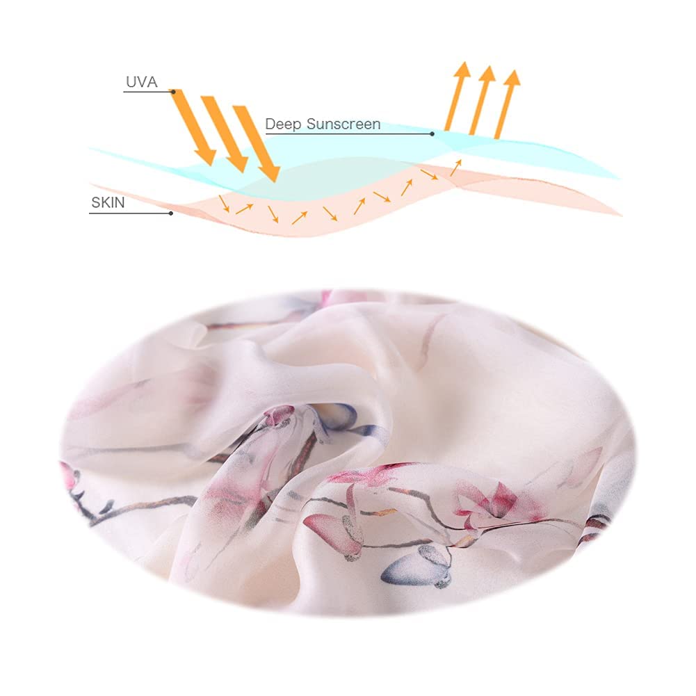 STORY OF SHANGHAI Sciarpa di 100% Seta da Donna Foulard Chiffon con Fantasie Orientale Semi-Trasparente