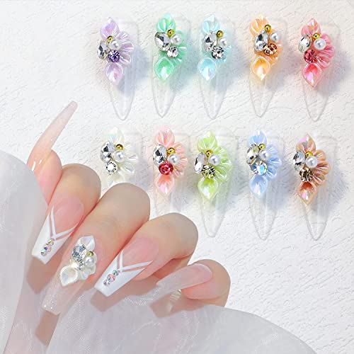 20 Pcs 3D Nail Charms Flower Nail Art Charms Pearl Petals Nail Gems And Rhinestones Handmade By Acrylic Nail Decorations Accessories For Women Girls Nail Diy Crafting Supplie #TOP2