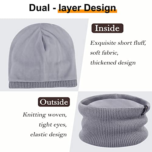 Beanie Scarf Gloves Set for Women, Knit Winter Set, Slouchy Cuffed Skull Cap Touchscreen Glove Warm Infinity Scarves3