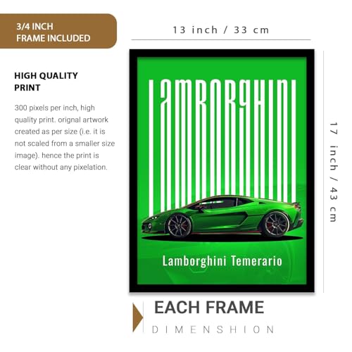 Image of HOTHOUSE Big McLaren GT3, Bugatti W16 Mistral, Lamborghini Temerario Cars Framed Posters Gift Items for Boys Room Wall Decoration Bedroom Living Room Office Studio Decor | Set Of 3 Size (13 X 17 inch)