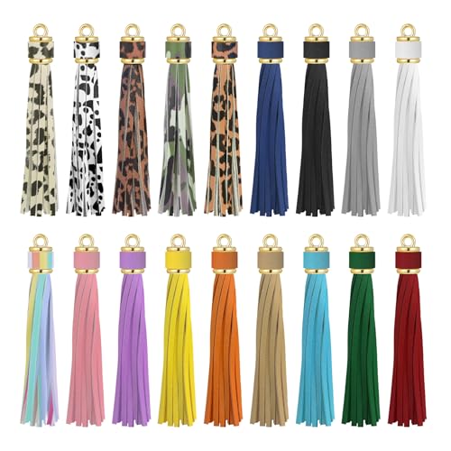 18Pcs Leather Tassels for Keychain Making 4 inch Key Chain Tassel Faux Leather Tassel Charms for Crafts Handbag DIY Key Chains Jewelry Making (18 Color)