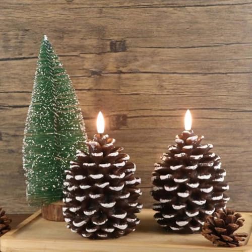 2 Stück Flammenlose Tannenzapfenkerzen, Weihnachtsdeko Tannenzapfen...
